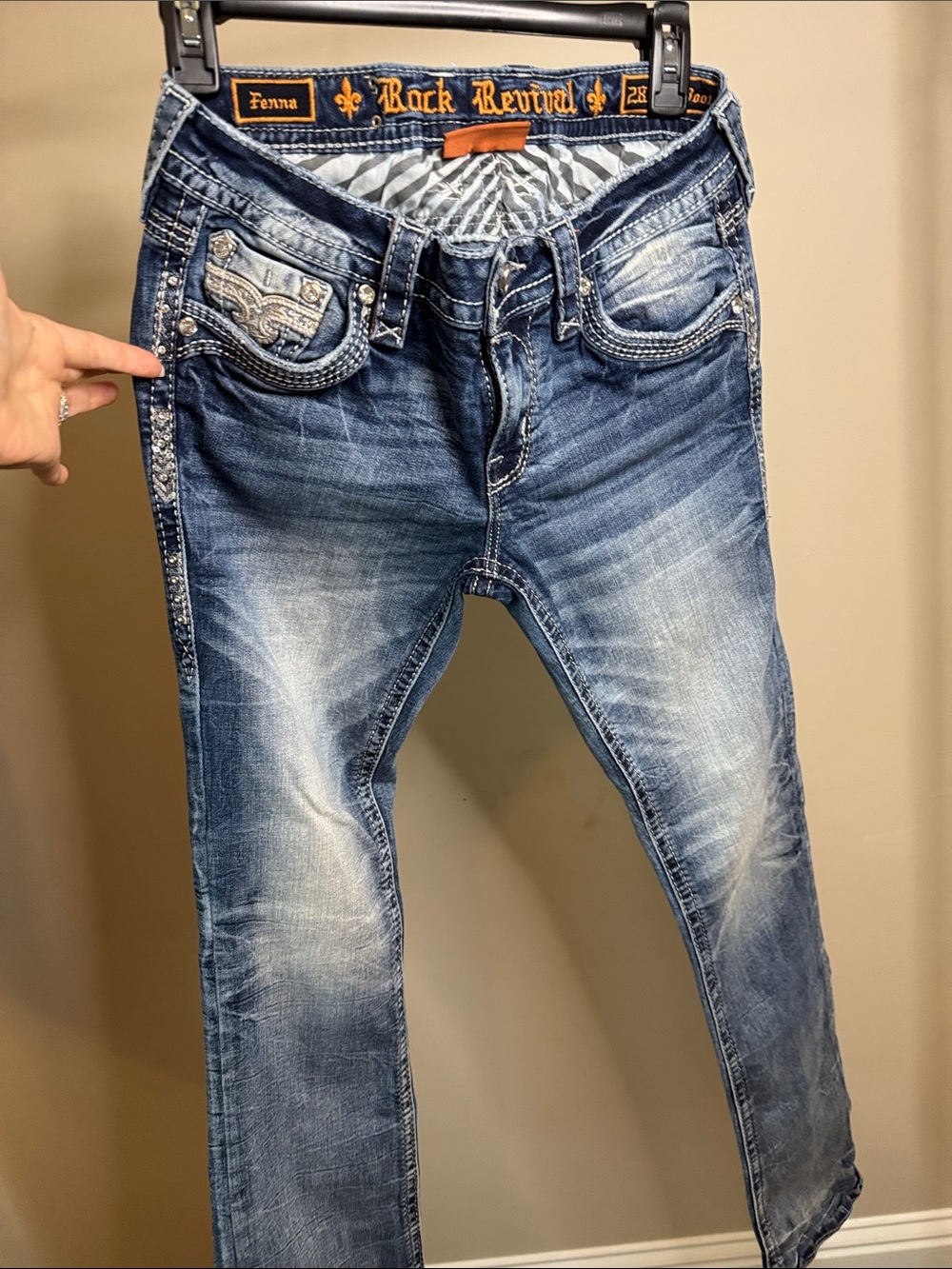 Rock Revival Women's Blue Boot Cut Jeans with Embroidered Pockets